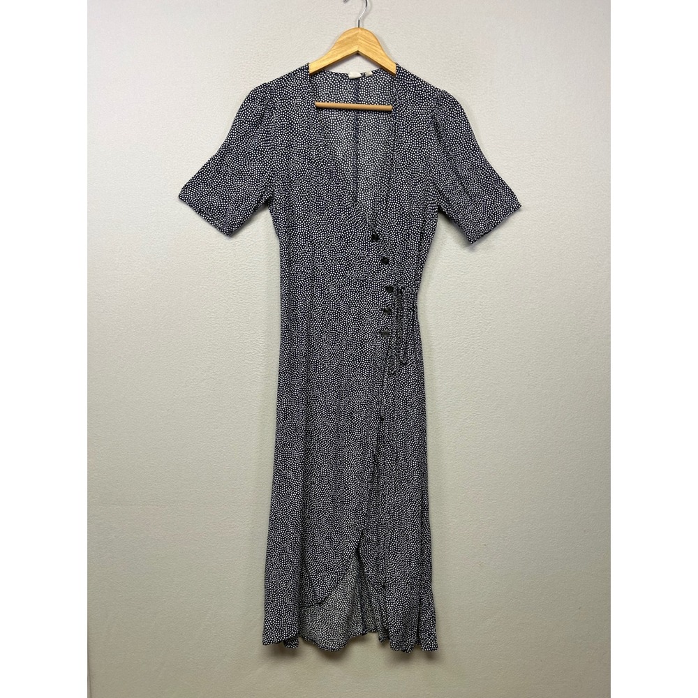 GAP Parisian Polka Dot Summer Womens S Navy Blue Wrap Midi Dress